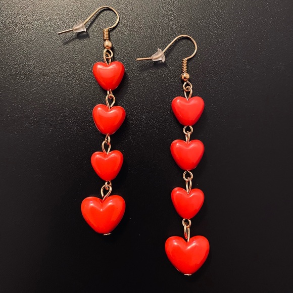Jewelry - Red Heart Dangly Earrings Valentine’s Day NEW